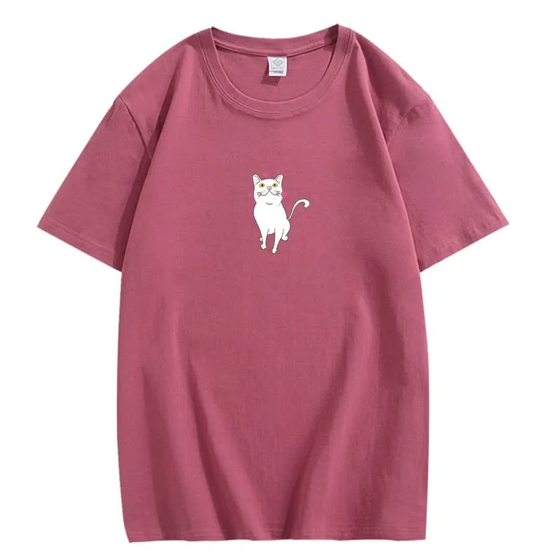 CORIRESHA Cute Heart Cat T-Shirt Girl Kawaii Clothing Animal Lovers