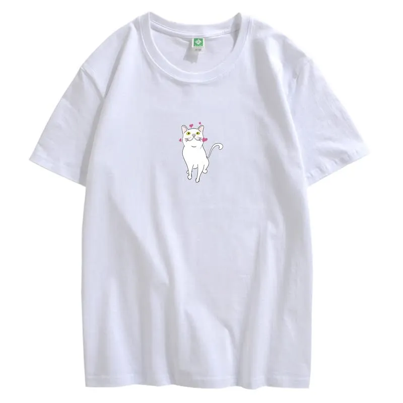 CORIRESHA Cute Heart Cat T-Shirt Girl Kawaii Clothing Animal Lovers