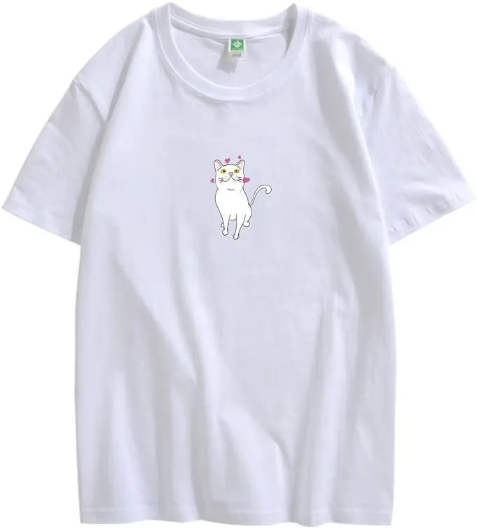 CORIRESHA Cute Heart Cat T-Shirt Girl Kawaii Clothing Animal Lovers