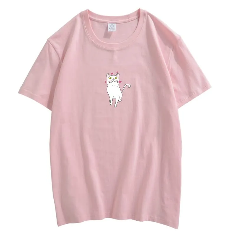 CORIRESHA Cute Heart Cat T-Shirt Girl Kawaii Clothing Animal Lovers