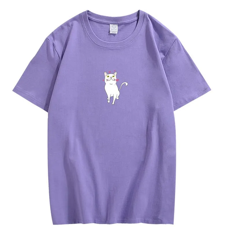 CORIRESHA Cute Heart Cat T-Shirt Girl Kawaii Clothing Animal Lovers