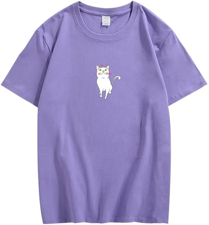 CORIRESHA Cute Heart Cat T-Shirt Girl Kawaii Clothing Animal Lovers