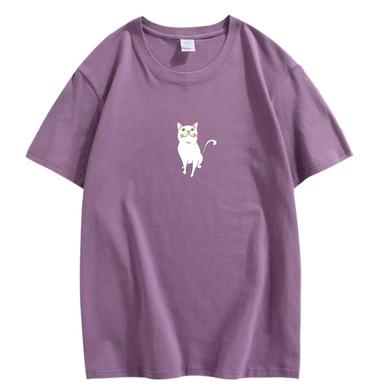 CORIRESHA Cute Heart Cat T-Shirt Girl Kawaii Clothing Animal Lovers