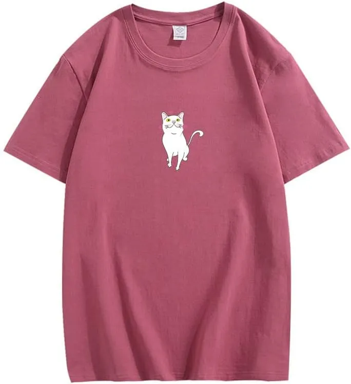 CORIRESHA Cute Heart Cat T-Shirt Girl Kawaii Clothing Animal Lovers