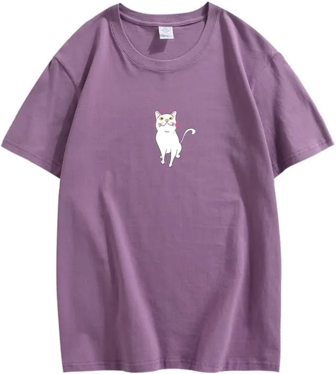 CORIRESHA Cute Heart Cat T-Shirt Girl Kawaii Clothing Animal Lovers