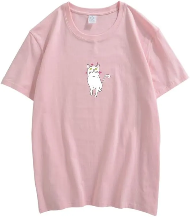 CORIRESHA Cute Heart Cat T-Shirt Girl Kawaii Clothing Animal Lovers