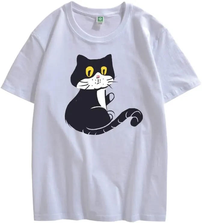 CORIRESHA Teen Cat T-Shirt Round Neck Short Sleeves Loose Soft Cozy Cute Tops