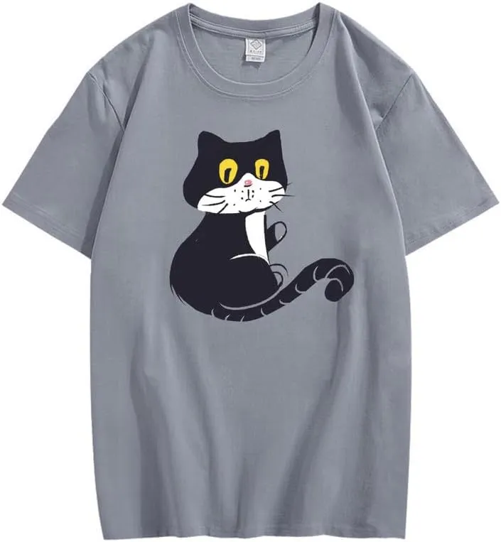 CORIRESHA Teen Cat T-Shirt Round Neck Short Sleeves Loose Soft Cozy Cute Tops