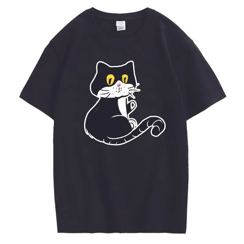 CORIRESHA Teen Cat T-Shirt Round Neck Short Sleeves Loose Soft Cozy Cute Tops