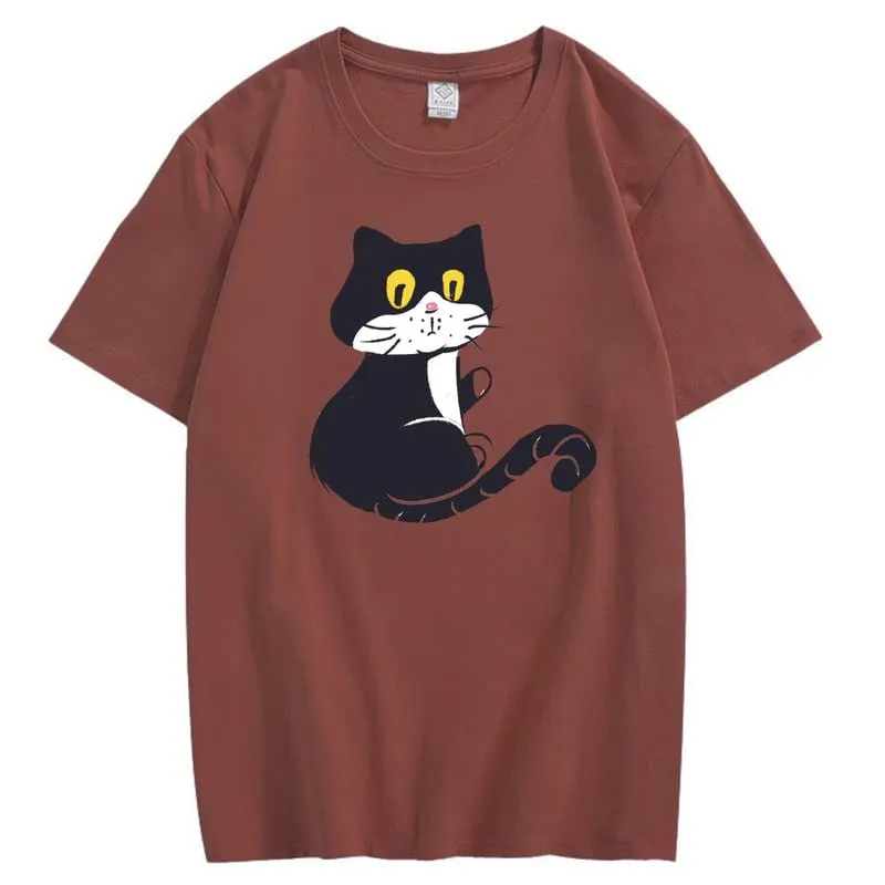 CORIRESHA Teen Cat T-Shirt Round Neck Short Sleeves Loose Soft Cozy Cute Tops