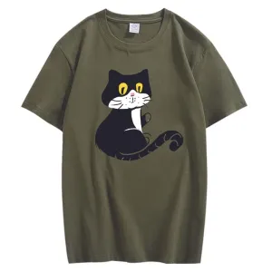 CORIRESHA Teen Cat T-Shirt Round Neck Short Sleeves Loose Soft Cozy Cute Tops