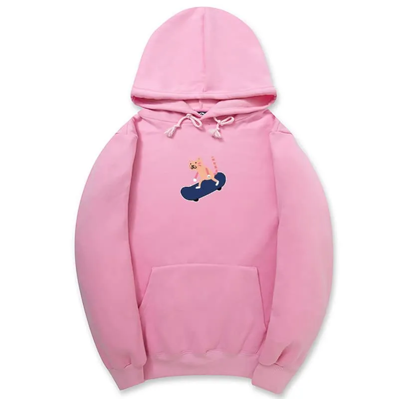 CORIRESHA Teen Cute Cartoon Cat Sweatshirt Casual Drawstring Skateboard Soft Cotton Hoodie