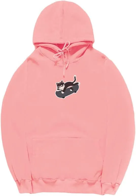 CORIRESHA Teen Kawaii Hoodie Skateboard Cat Casual Long Sleeve Cotton Sweatshirt