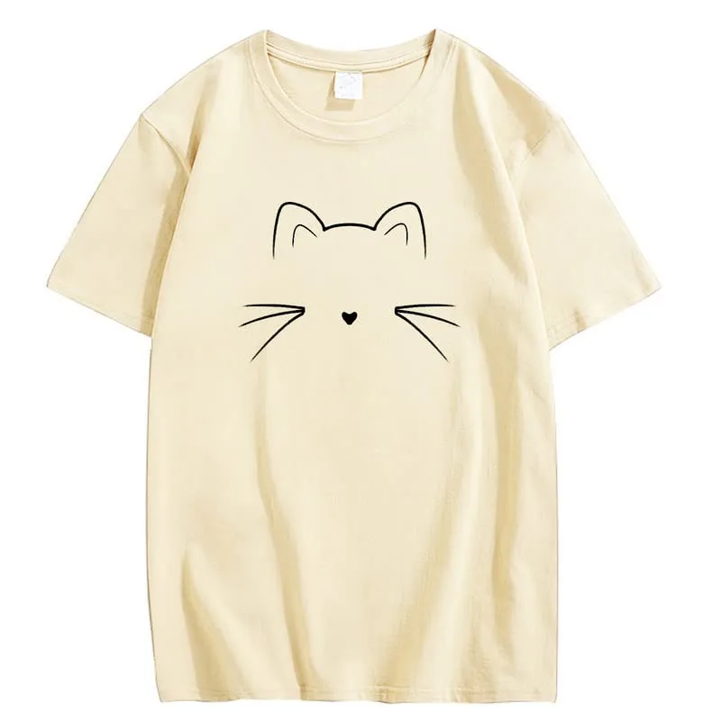 CORIRESHA Unisex Funny Cat Face Graphic T-Shirt Crew Neck Short Sleeve Summer Cute Tops