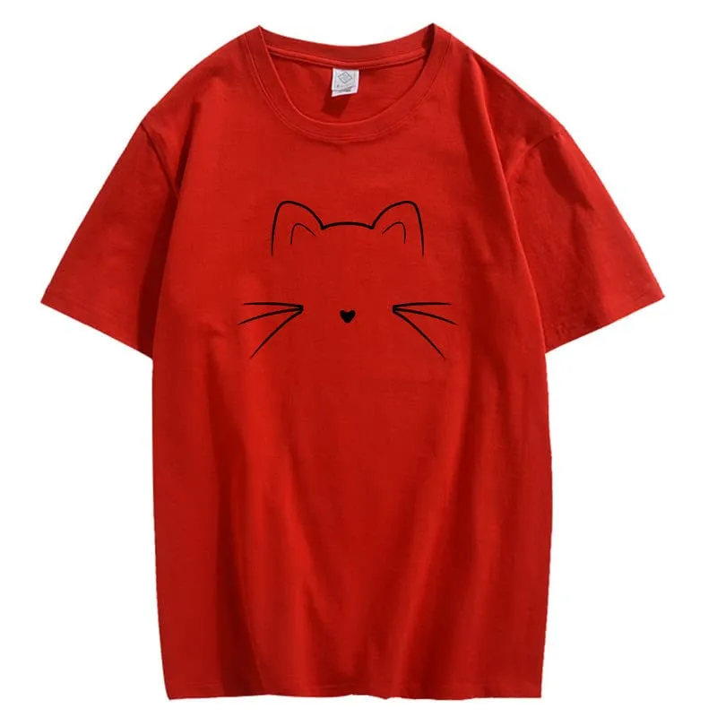 CORIRESHA Unisex Funny Cat Face Graphic T-Shirt Crew Neck Short Sleeve Summer Cute Tops