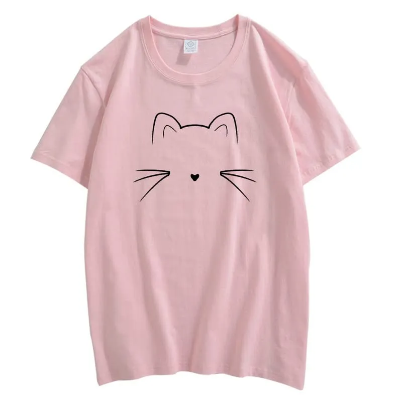 CORIRESHA Unisex Funny Cat Face Graphic T-Shirt Crew Neck Short Sleeve Summer Cute Tops