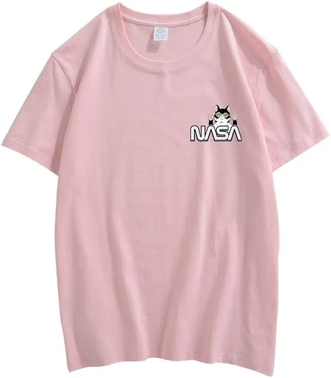 CORIRESHA Unisex NASA T-Shirt Casual Summer Crewneck Short Sleeve Cute Cat Top