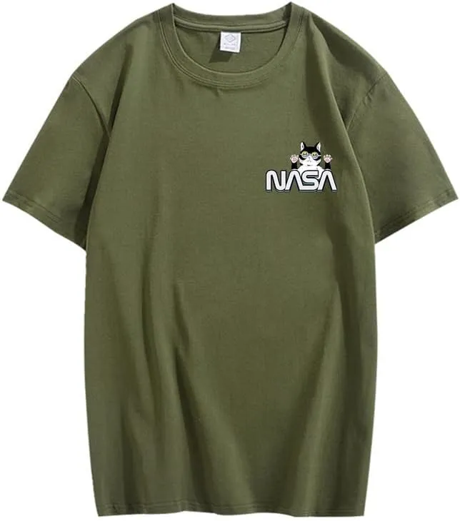 CORIRESHA Unisex NASA T-Shirt Casual Summer Crewneck Short Sleeve Cute Cat Top