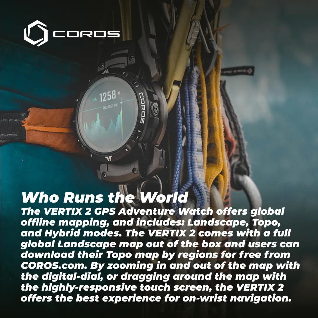 Coros VERTIX 2 GPS Adventure Watch with Offline Mapping, Dual GPS, DLC Glass and Titanium Bezel