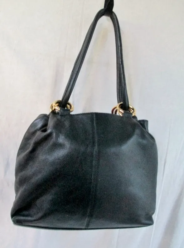 COURTENAY Brand Leather Tote Purse Handbag  HOOP LOOP Carryall BLACK L