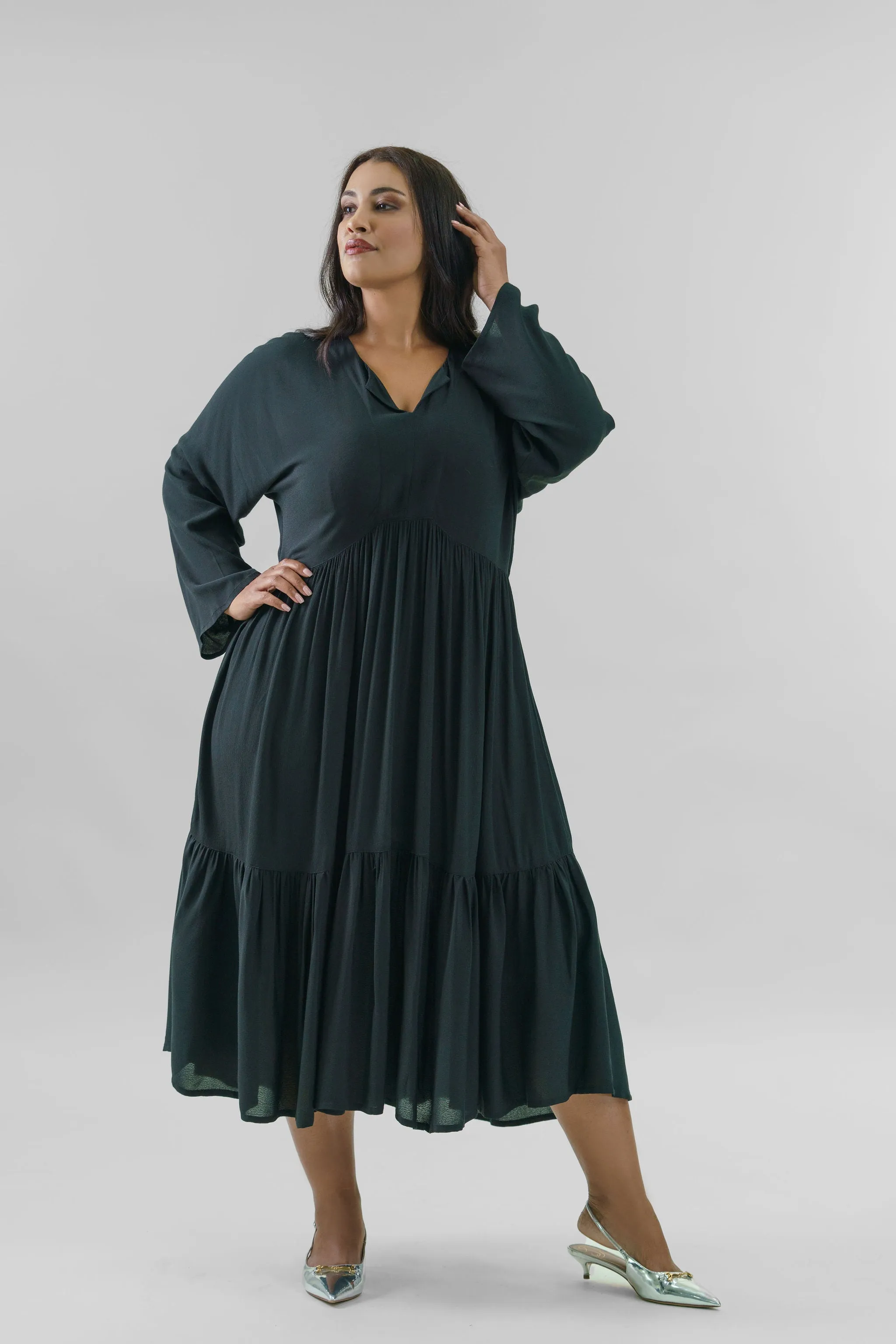 CREPE VISCOSE FLOUNCE DRESS