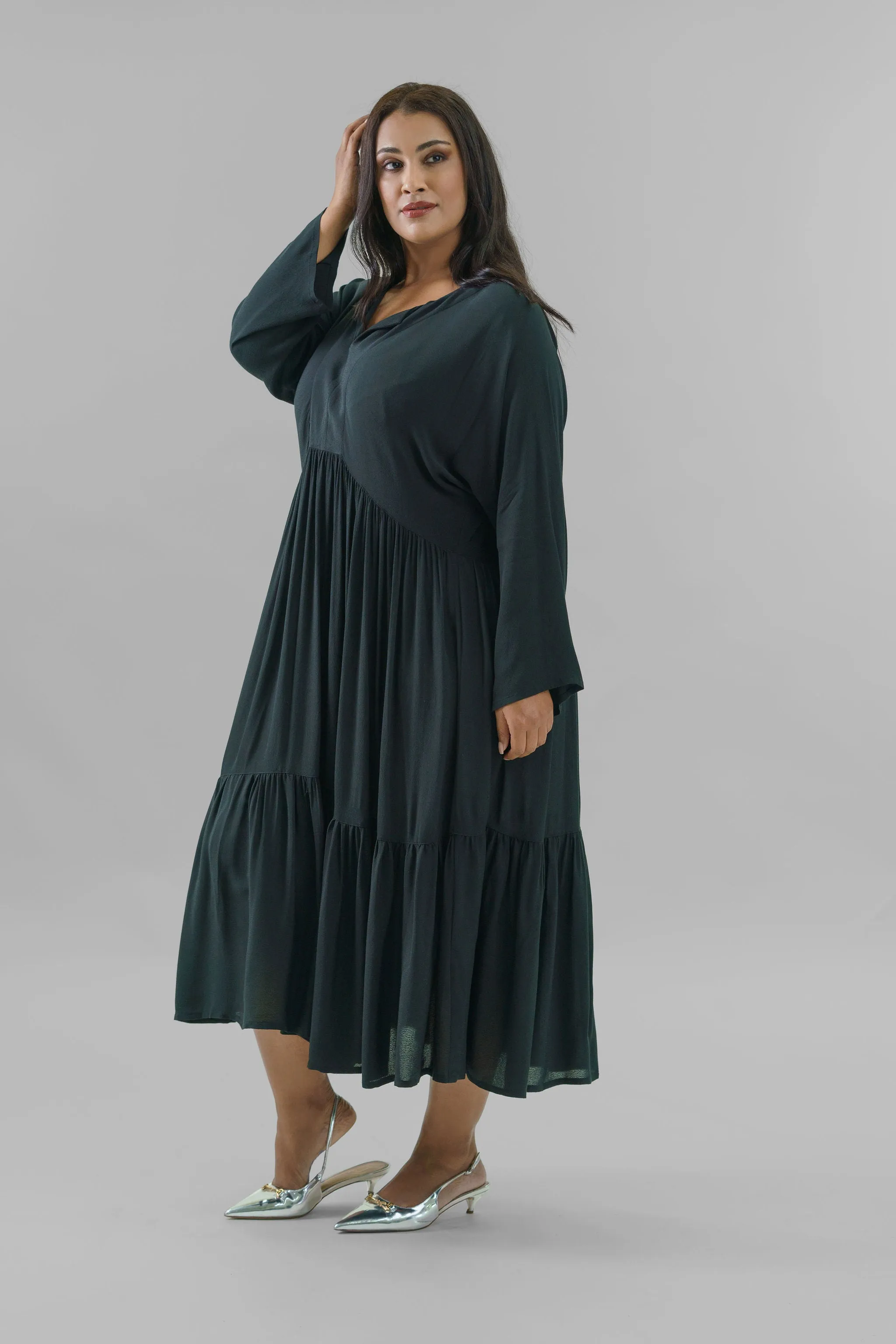 CREPE VISCOSE FLOUNCE DRESS