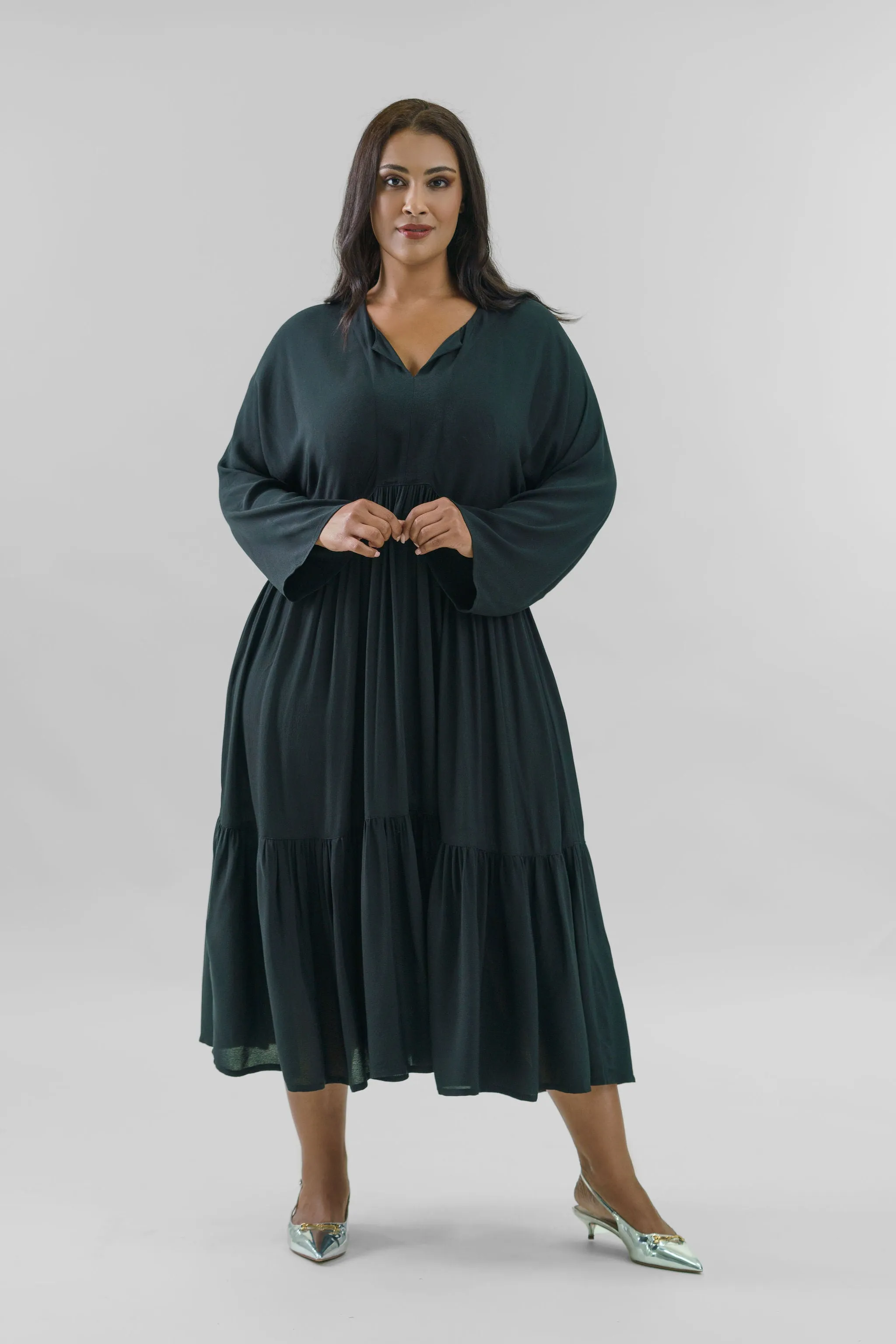 CREPE VISCOSE FLOUNCE DRESS