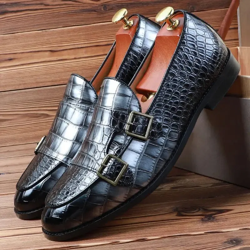 Crocodile pattern microfiber shoes