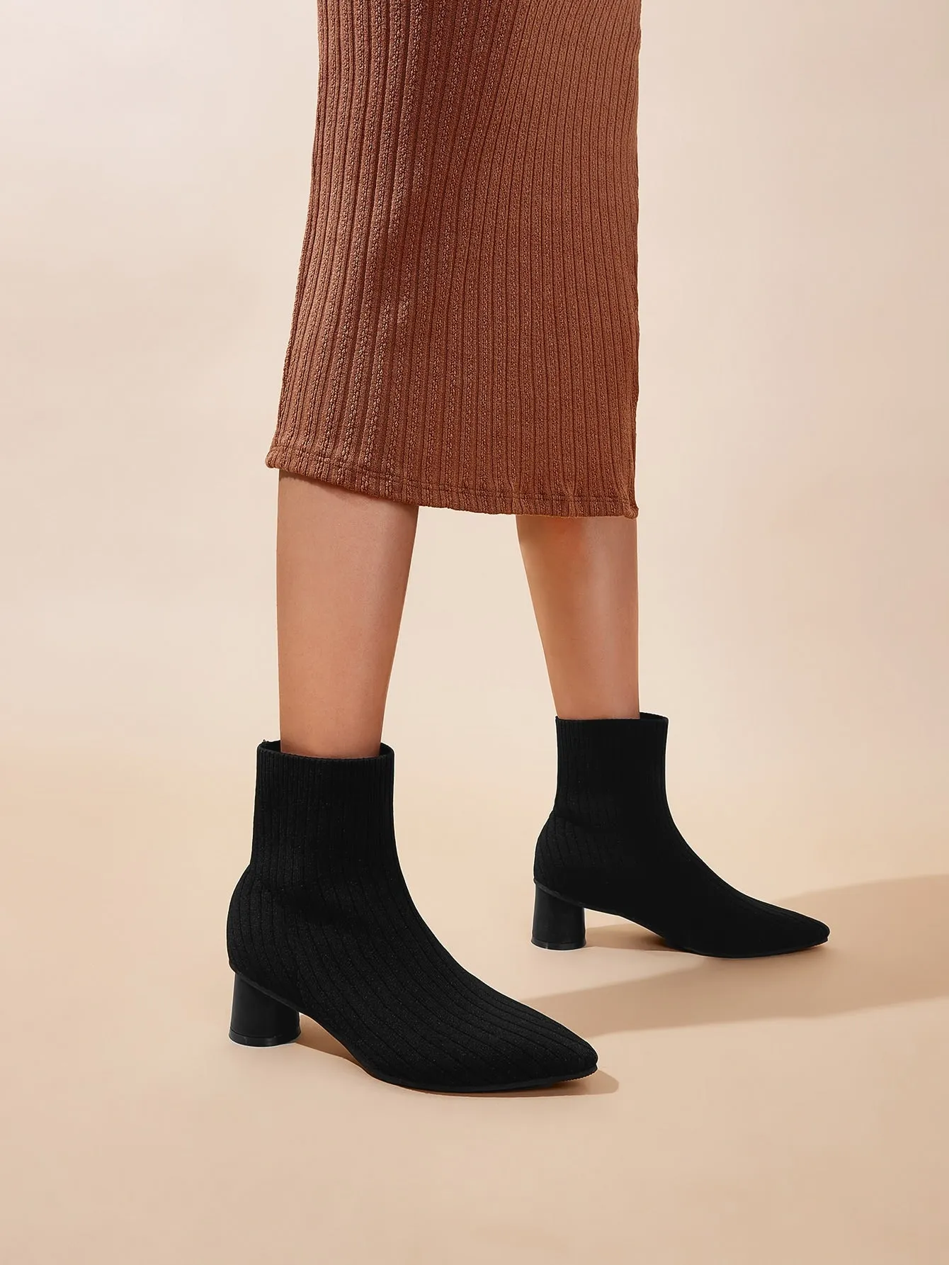 CUCCOO Casual Collection Minimalist Chunky Heeled Knit Boots