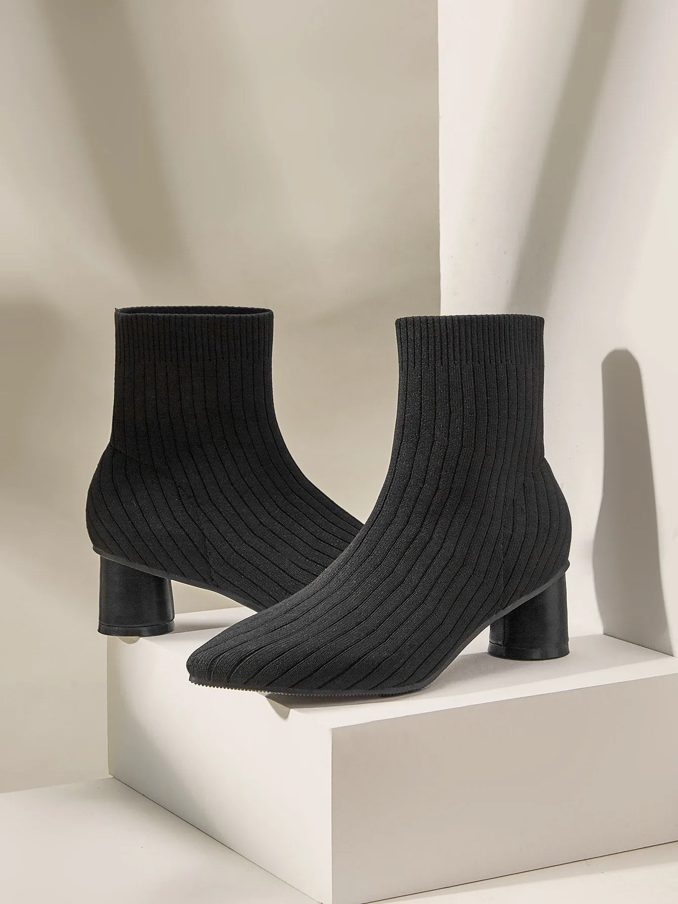 CUCCOO Casual Collection Minimalist Chunky Heeled Knit Boots