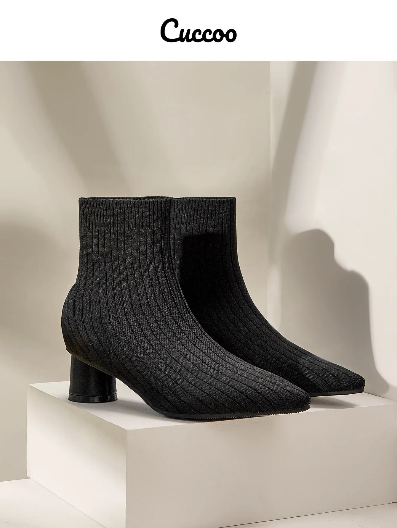 CUCCOO Casual Collection Minimalist Chunky Heeled Knit Boots