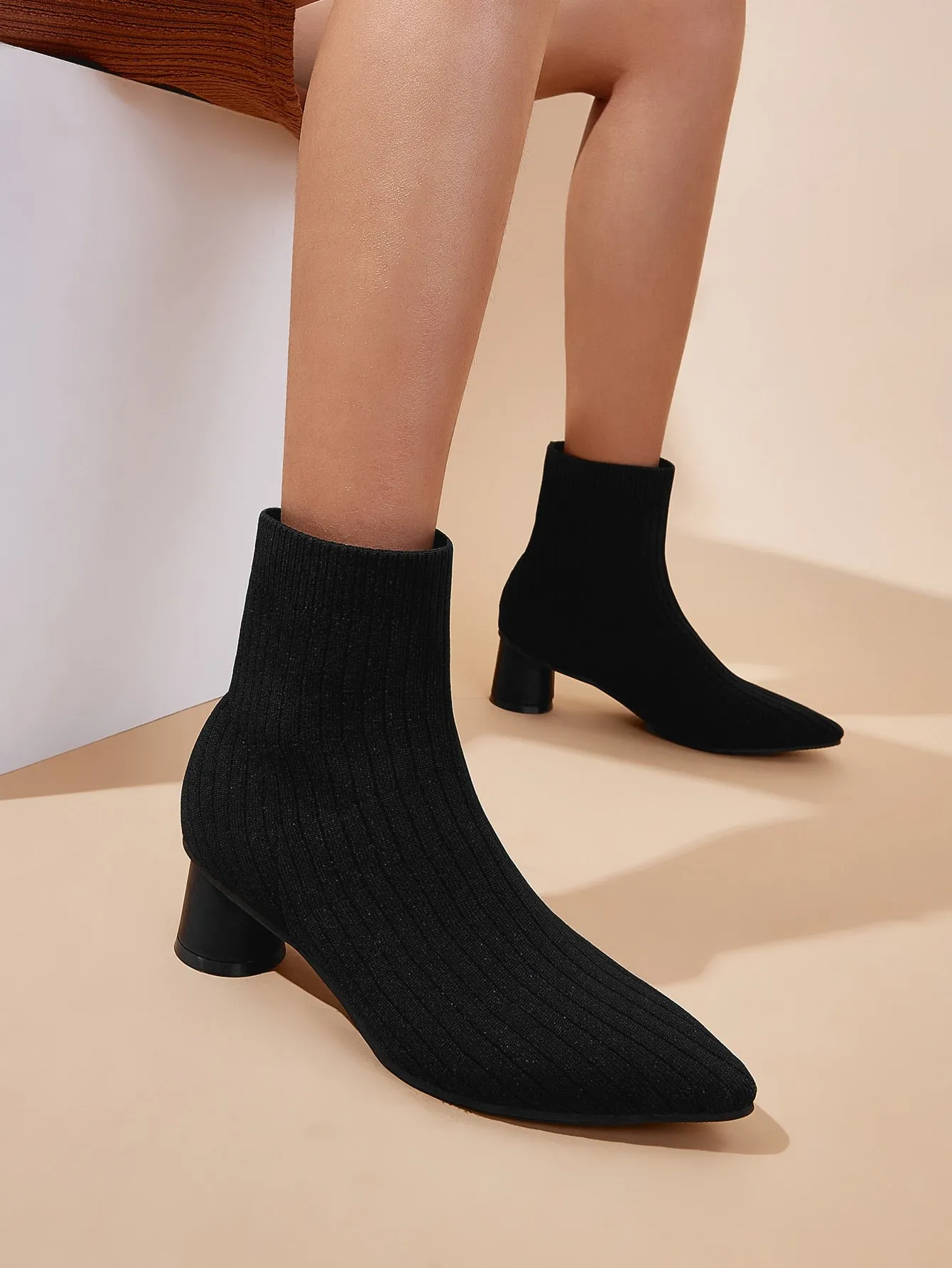 CUCCOO Casual Collection Minimalist Chunky Heeled Knit Boots