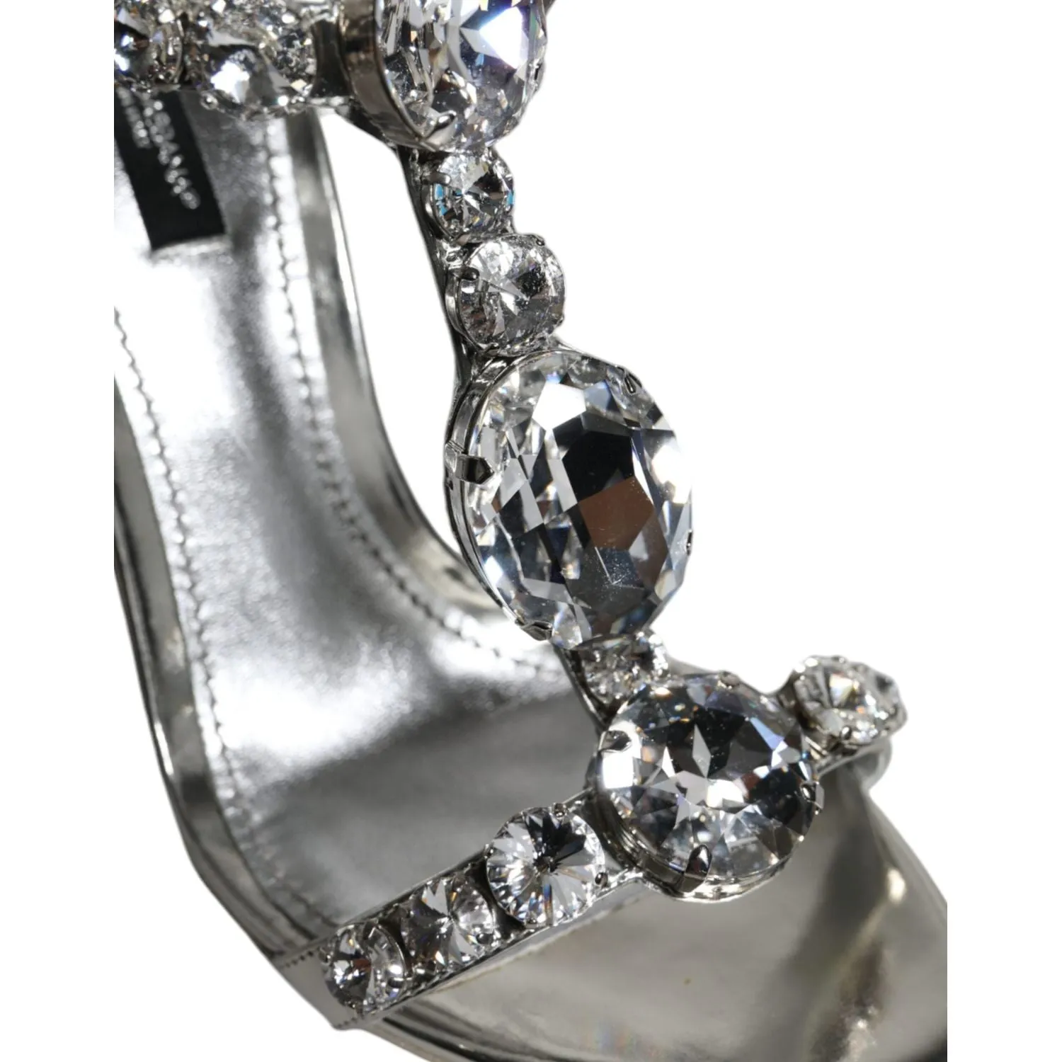 Dolce & Gabbana Silver Leather T-strap Crystal Sandals Shoes