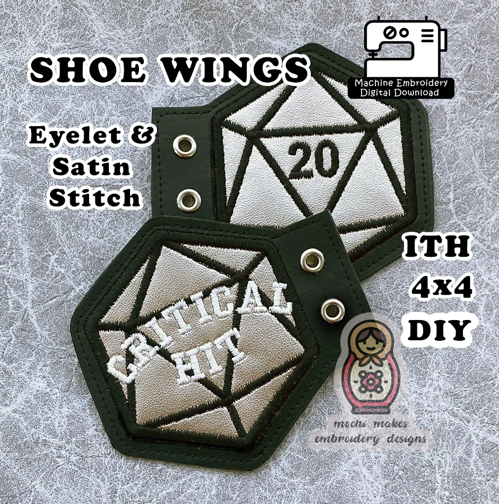 Dungeons Dragons ITH Shoe Wings RPG D20 Machine Embroidery Digital Download Design DIY Shoes 4x4 DnD Tabletop Cosplay Dice Critical Hit Role Pattern