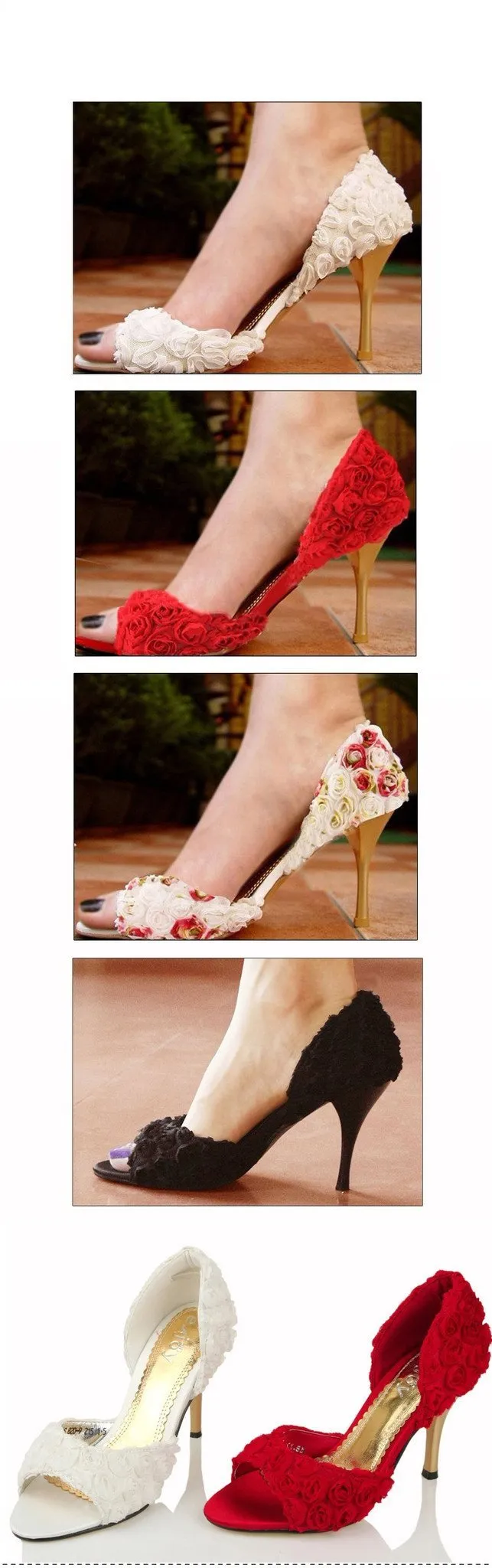 Elegant Flower Lace Women's High Heels Fish Toe Wedding Shoes, S010