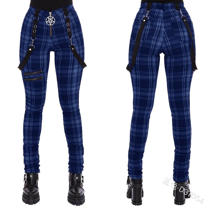 Funki Buys | Pants | Women's Gothic Punk Plaid High Waist Pant