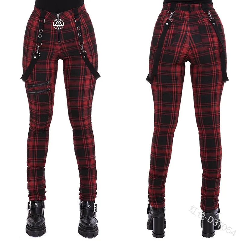 Funki Buys | Pants | Women's Gothic Punk Plaid High Waist Pant