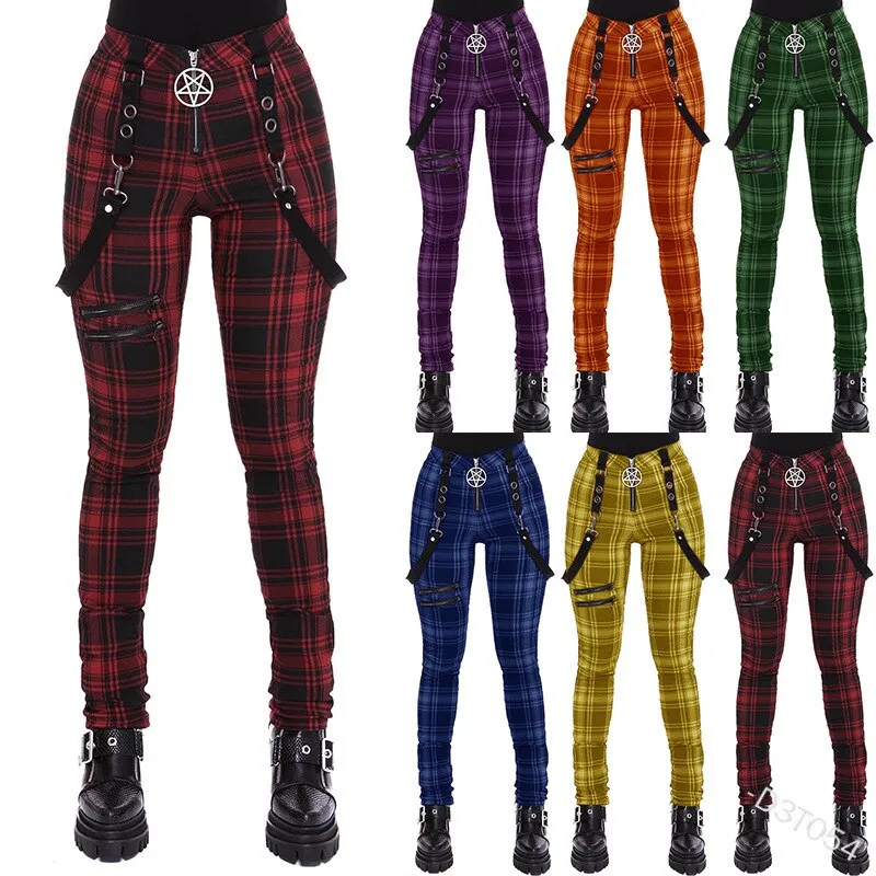 Funki Buys | Pants | Women's Gothic Punk Plaid High Waist Pant