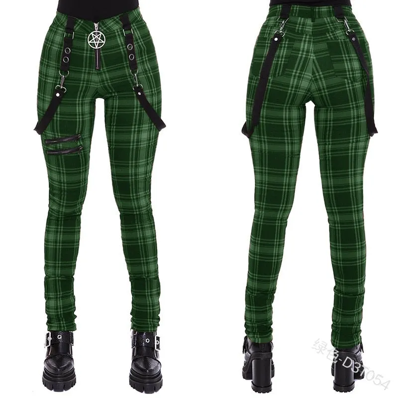 Funki Buys | Pants | Women's Gothic Punk Plaid High Waist Pant