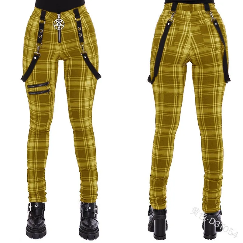 Funki Buys | Pants | Women's Gothic Punk Plaid High Waist Pant