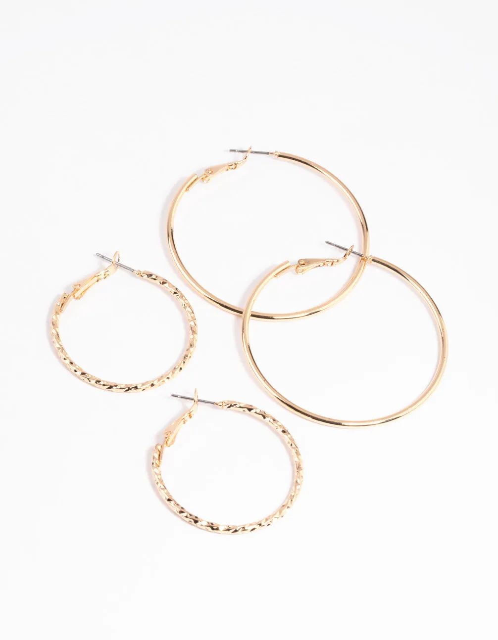 Gold Textured Hoop Earring Set