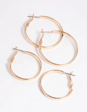 Gold Wide Hoop Earring Set