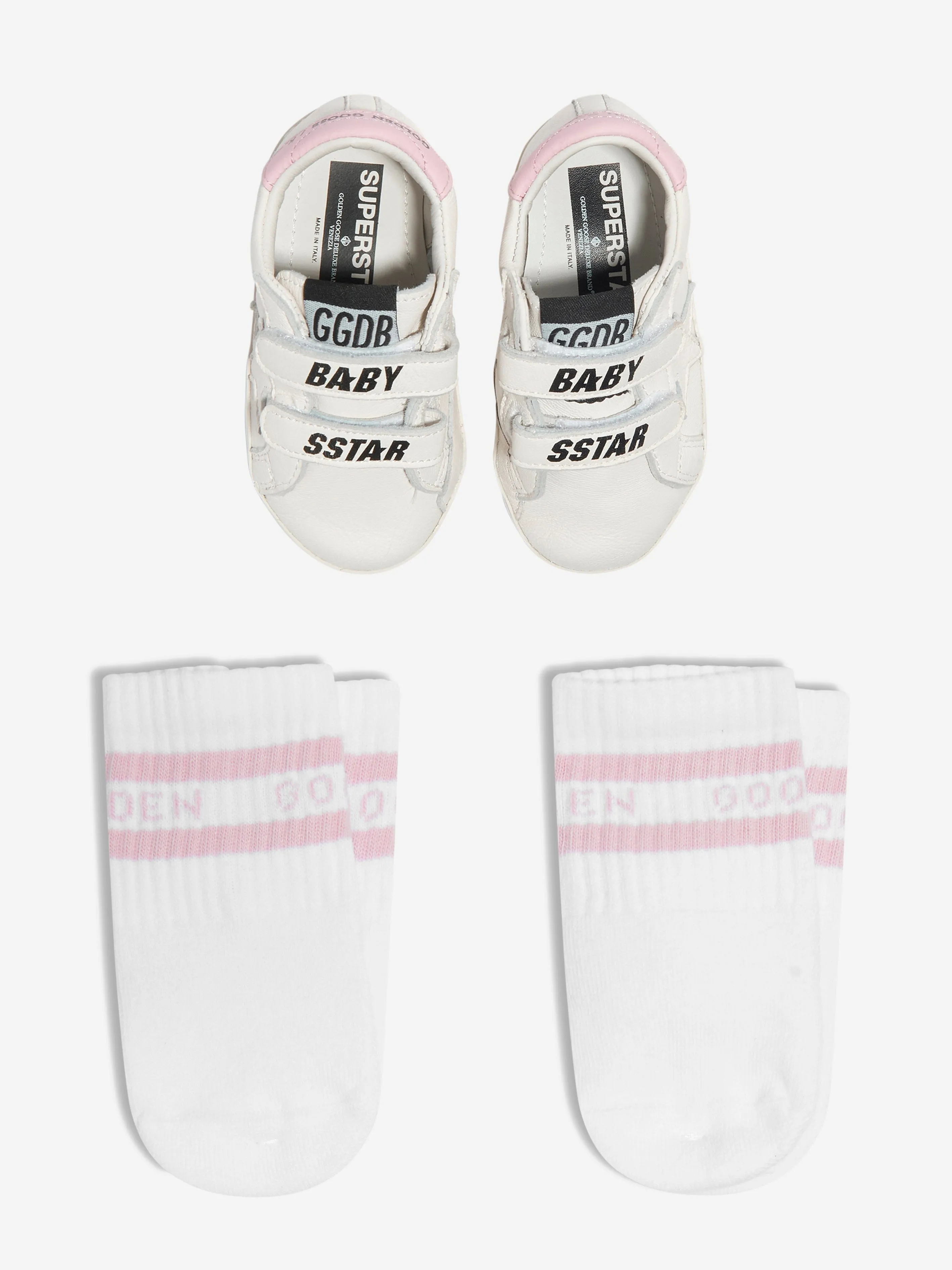 Golden Goose Baby Girls Leather Stripes And Star Trainers in White