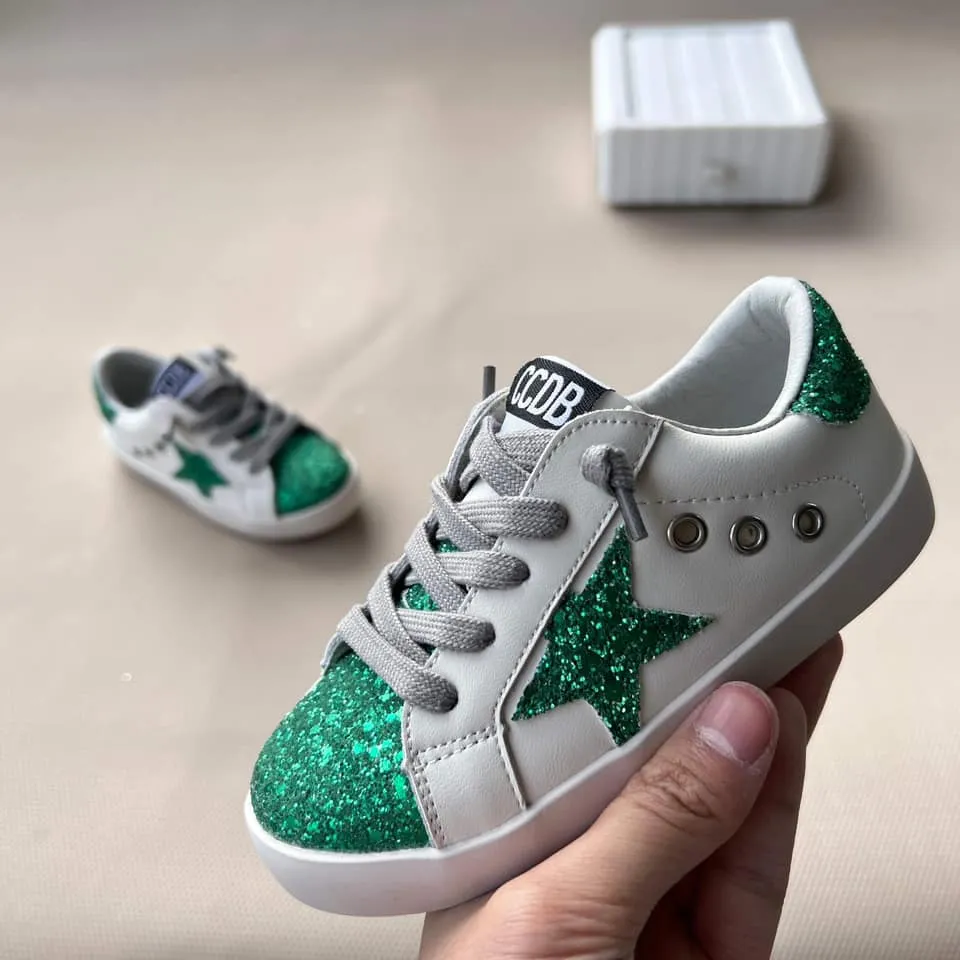 Green Glitter Star and Accent Sneakers