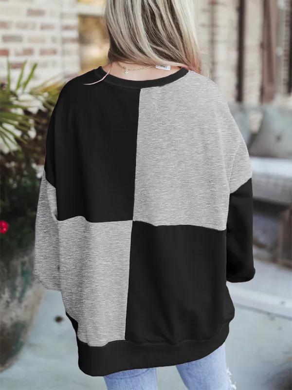 High-Low Seam Color Block Front Button Sweatshirt