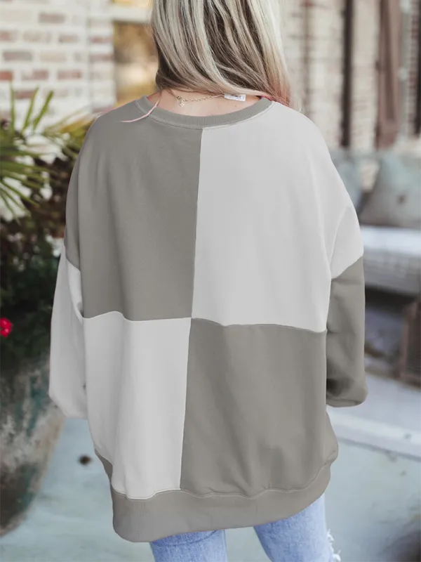 High-Low Seam Color Block Front Button Sweatshirt