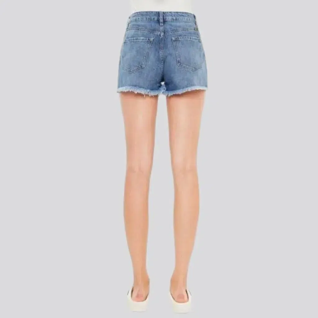 High-waist straight denim shorts for women