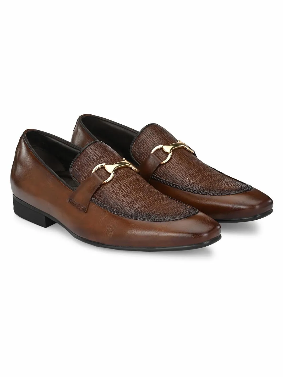 Hitz Men's Brown Synthetic Slip-On Semi-Formal Shoes