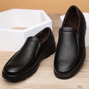 Hnzxzm Genuine Leather Shoes Men Winter Shoes Brand Loafers Warm Plush Leather Loafers Mens Casual Shoes Male High Quality Black