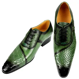 Hnzxzm Luxury Men Oxford Shoes British Carved Fashion Dress Leather Shoes  Pointed Shoes Trendy Lace-up Green Black Formal Shoes Men